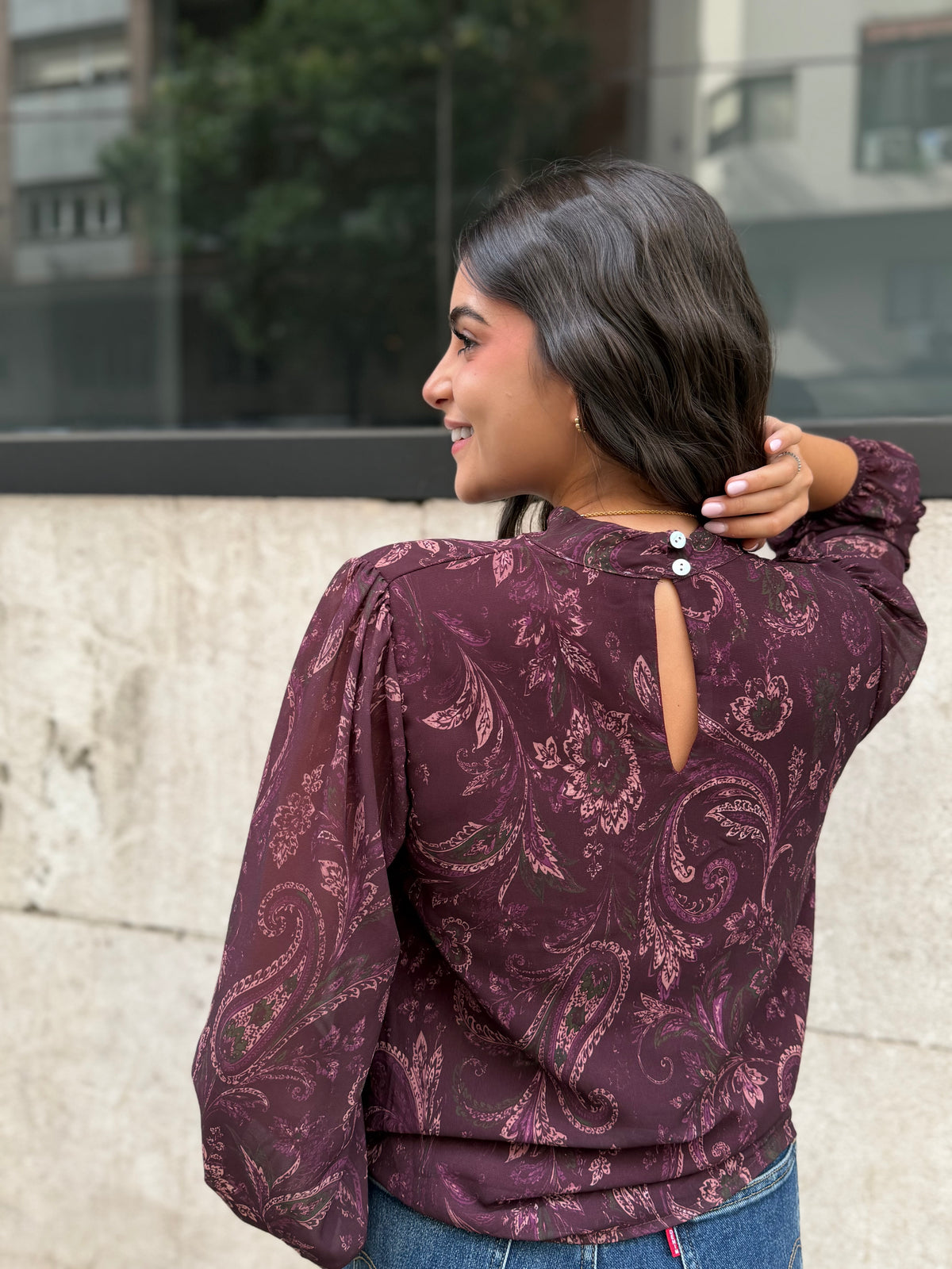 Blusa Gasa Estampada Collarín