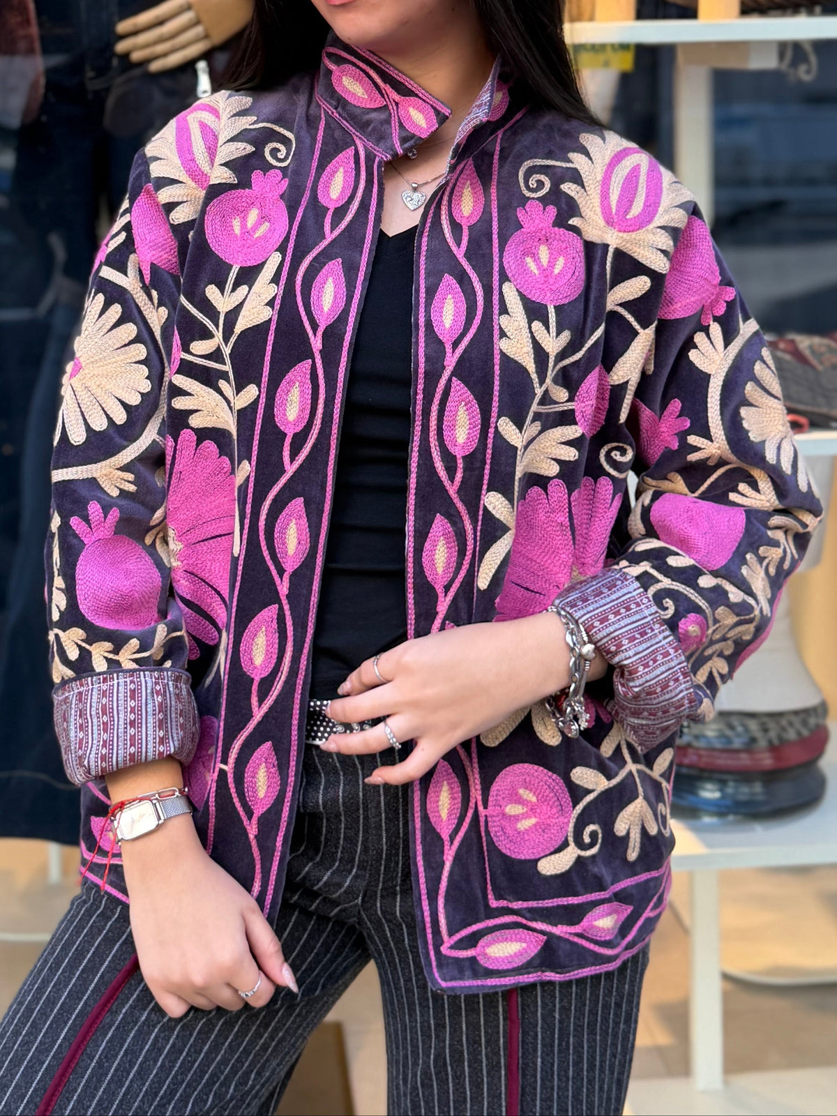 Chaqueta Bordada Algodón Rosa
