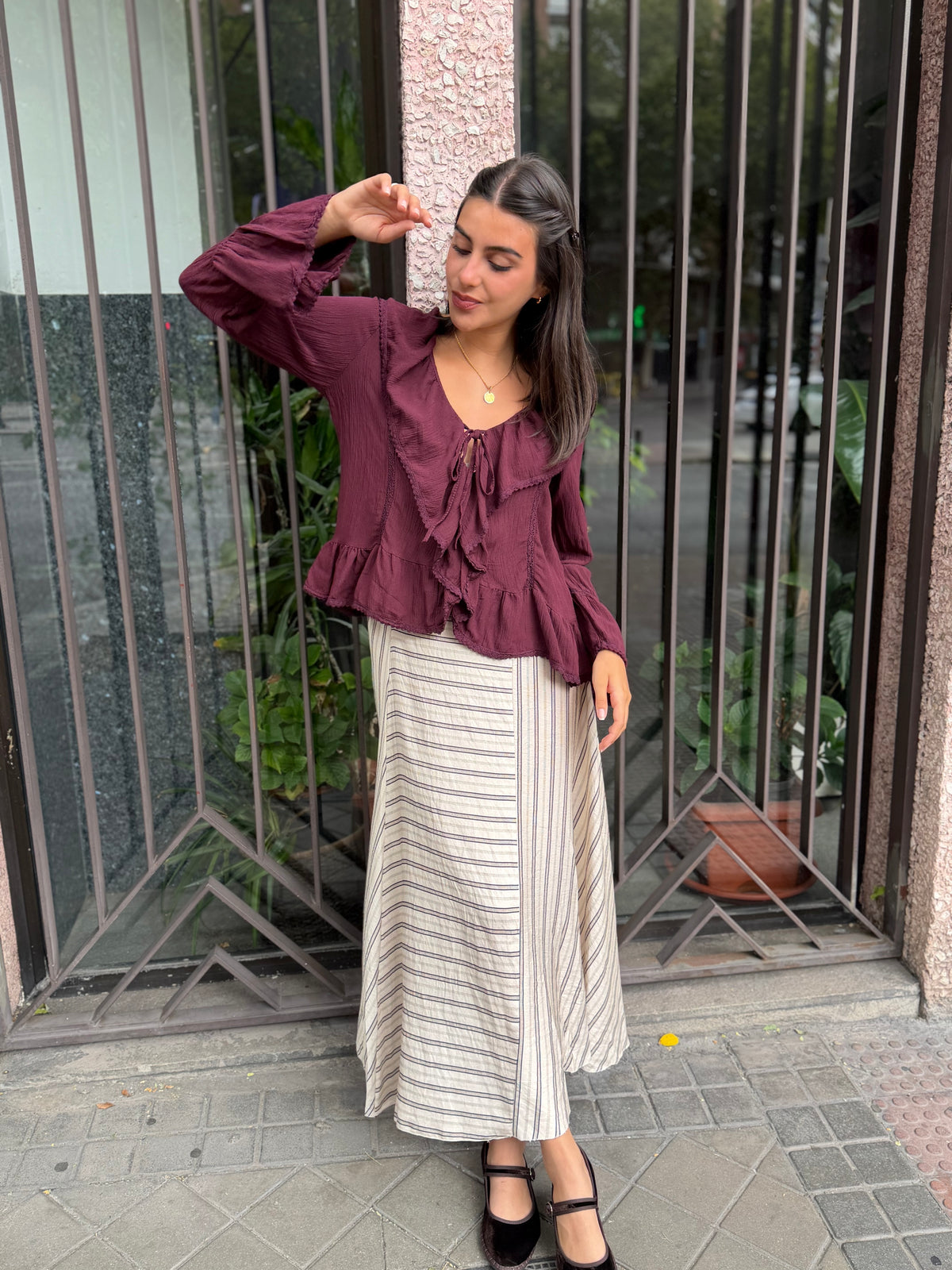 Falda Doble Linea Beige