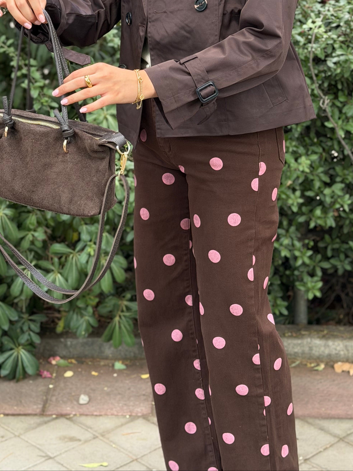 Pantalón Marrón Lunar Rosa