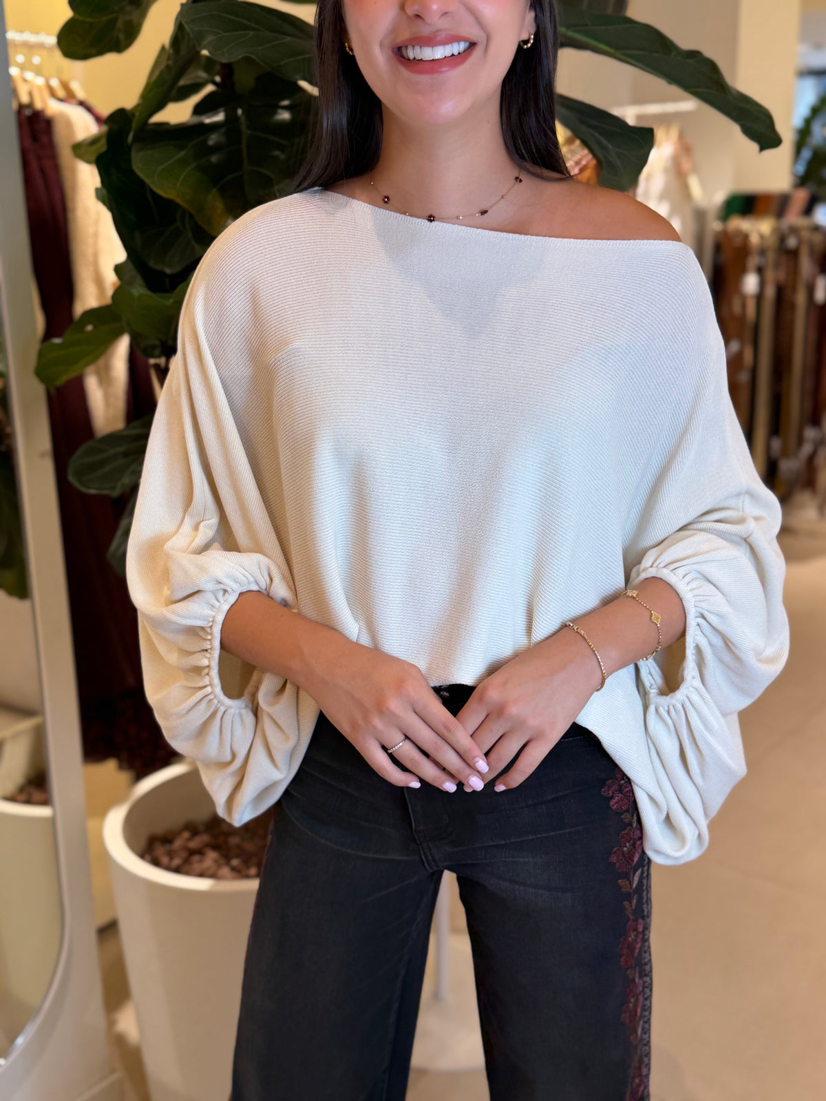 Top Punto Liso Poncho Beige