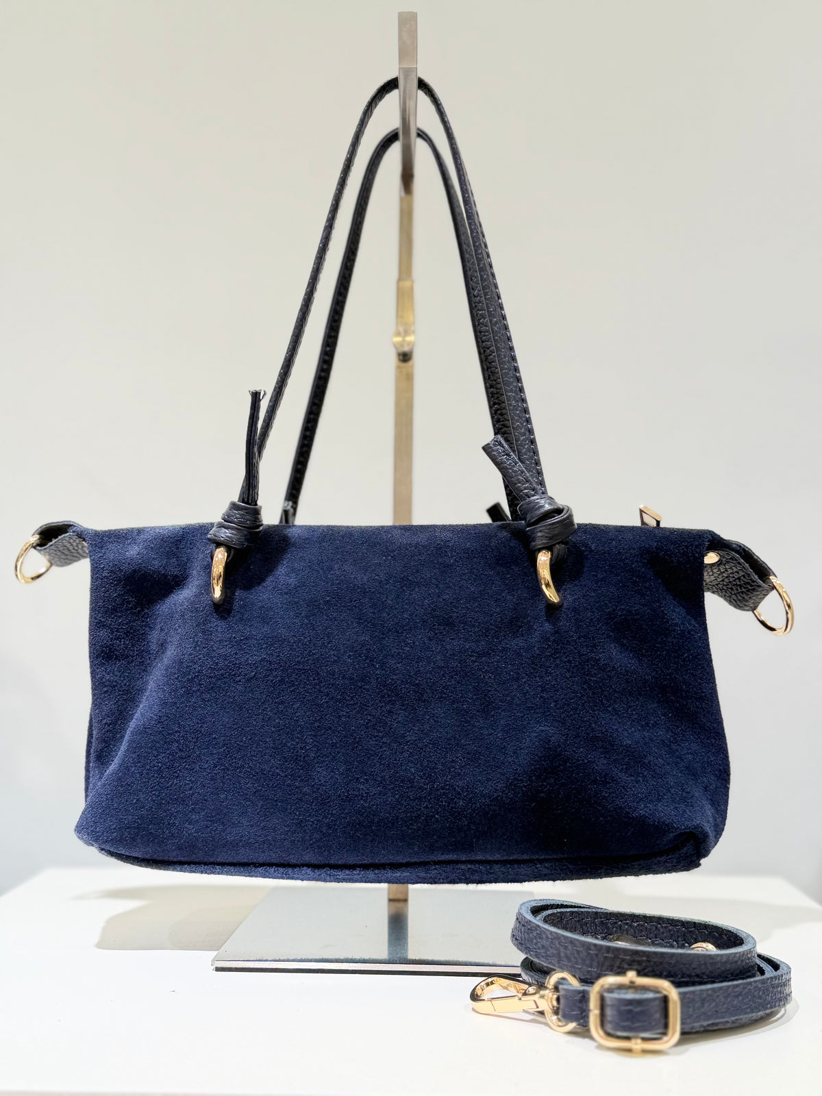 Bolso Piel Ante Mini Asa Piel Azul Marino