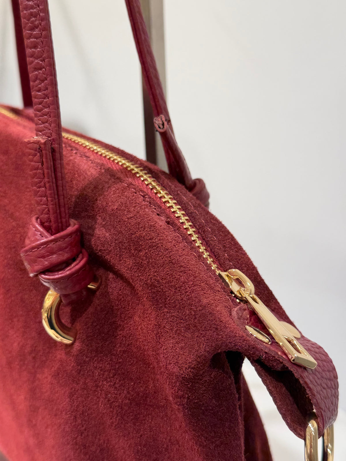 Bolso Piel Ante Mini Asa Piel Granate