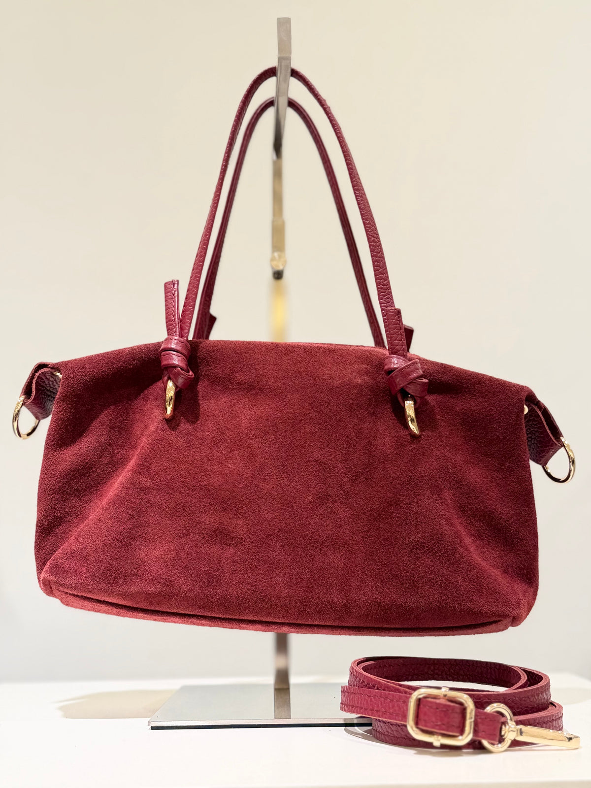 Bolso Piel Ante Mini Asa Piel Granate