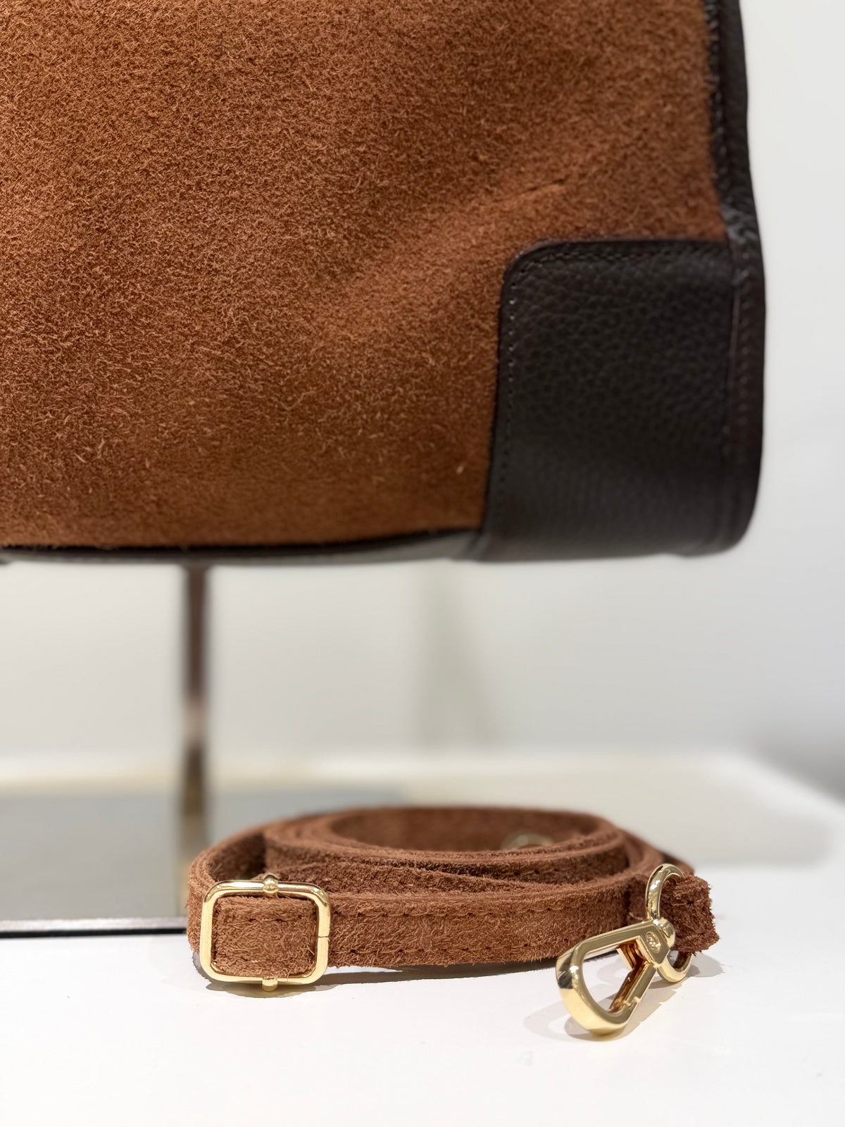 Bolso Antelina Combinado Piel Camel