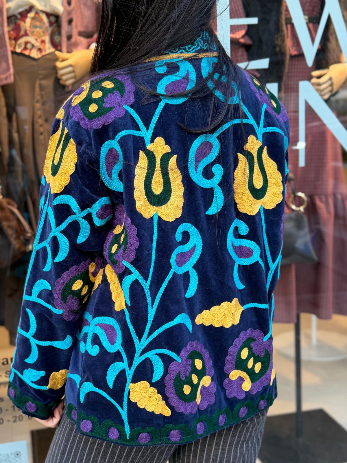 Chaqueta Bordada Algodón Azul