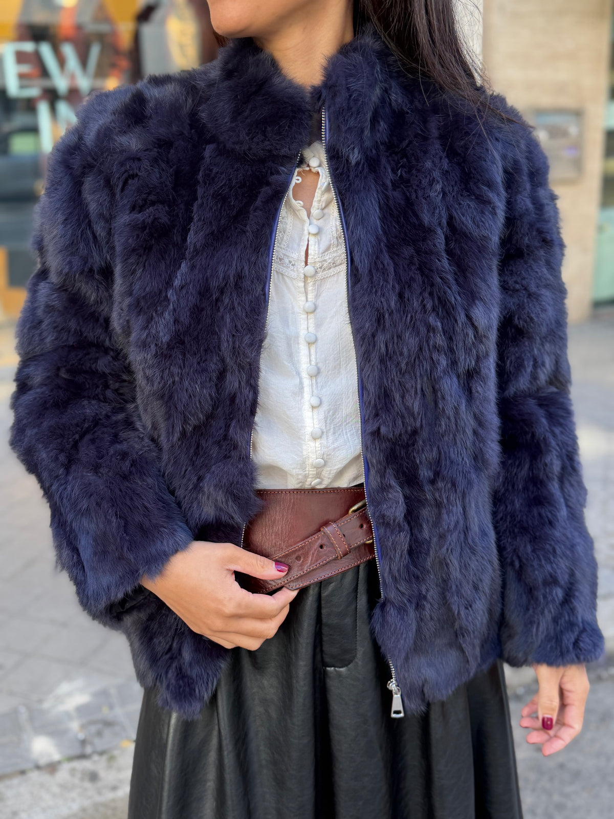 Chaqueta Piel Azul Marino