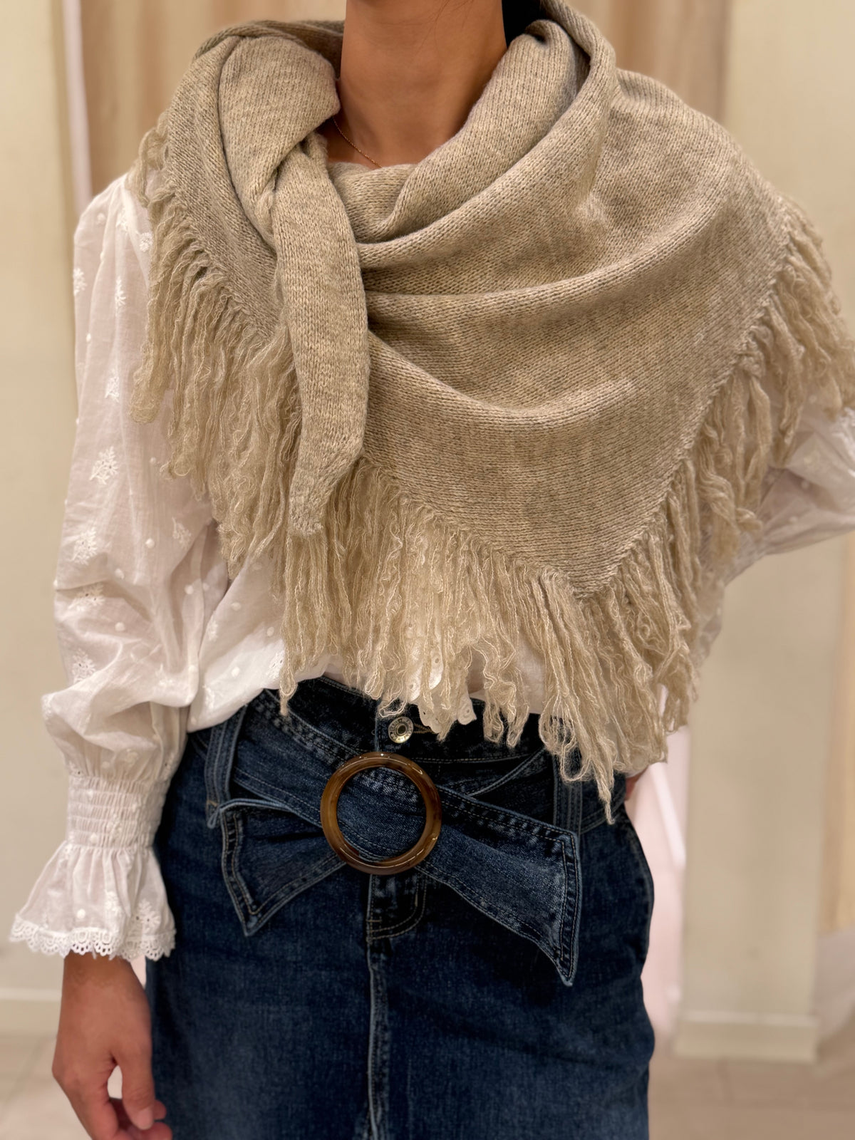 Poncho Flecos Beige