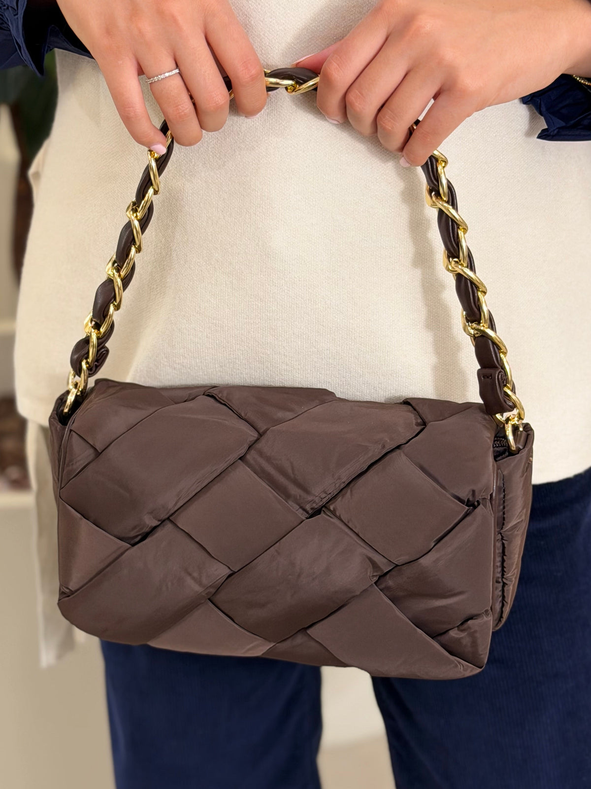 Bolso Acolchado Trenza Marrón