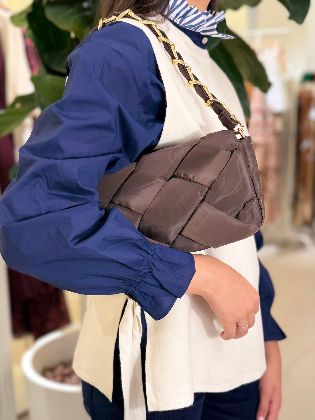 Bolso Acolchado Trenza Marrón