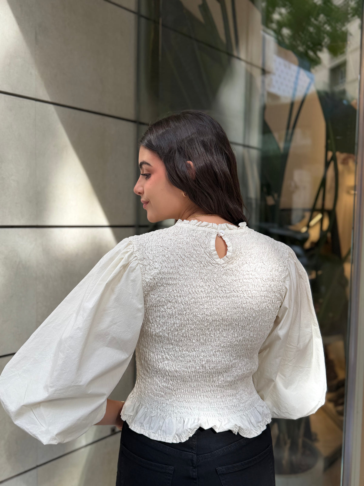 Blusa Nido Manga Bombacho Beige