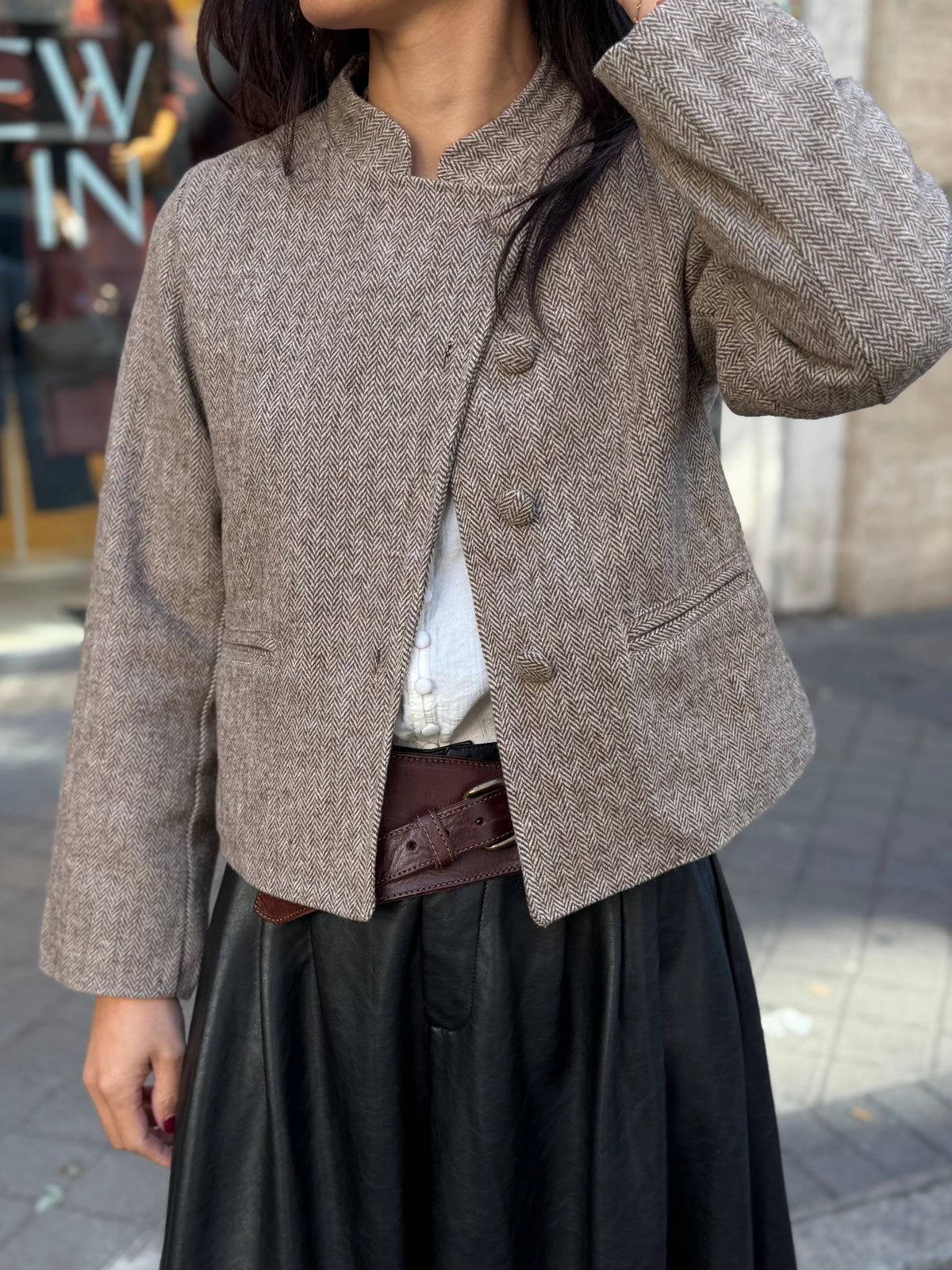 Chaqueta Espiga Botón Lateral