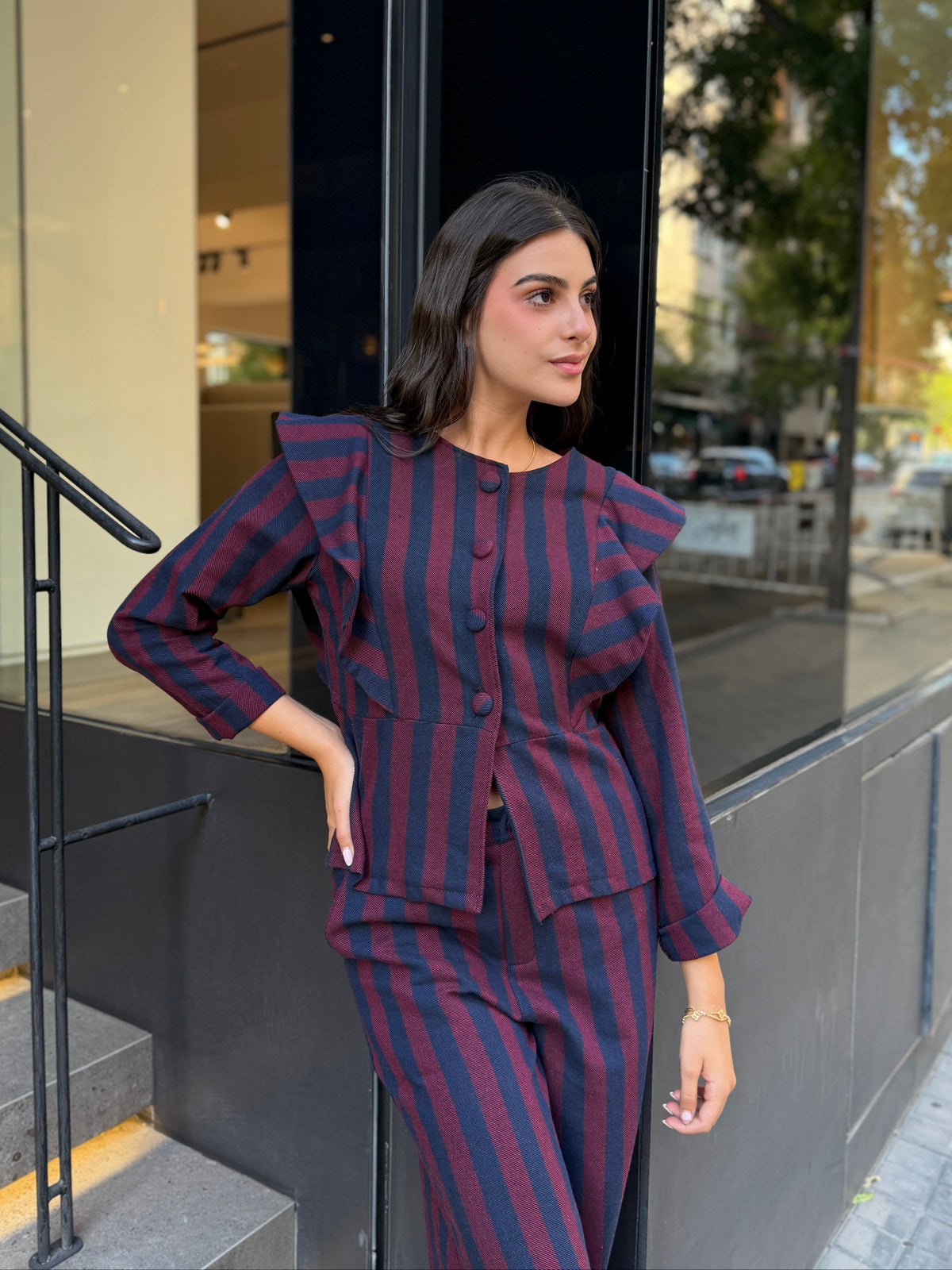 Chaqueta Raya Abotonado Volante