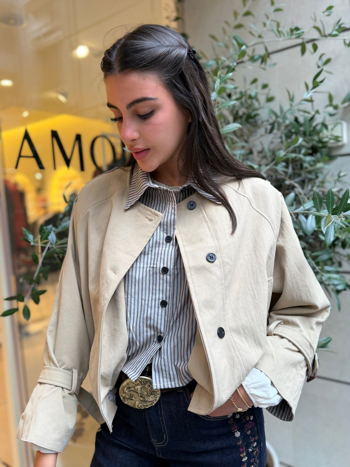 Chaqueta Gabardina C. Camisa Beige