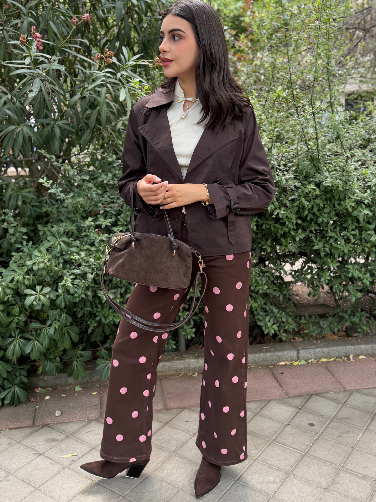 Pantalón Marrón Lunar Rosa
