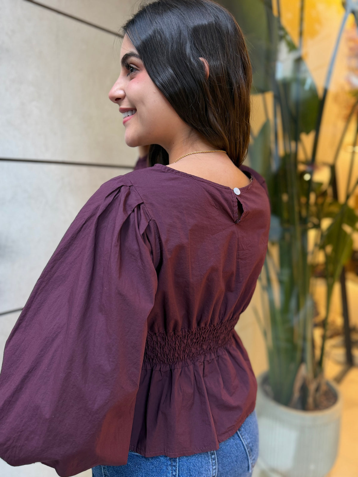 Blusa Lisa Fajín Manga Granate