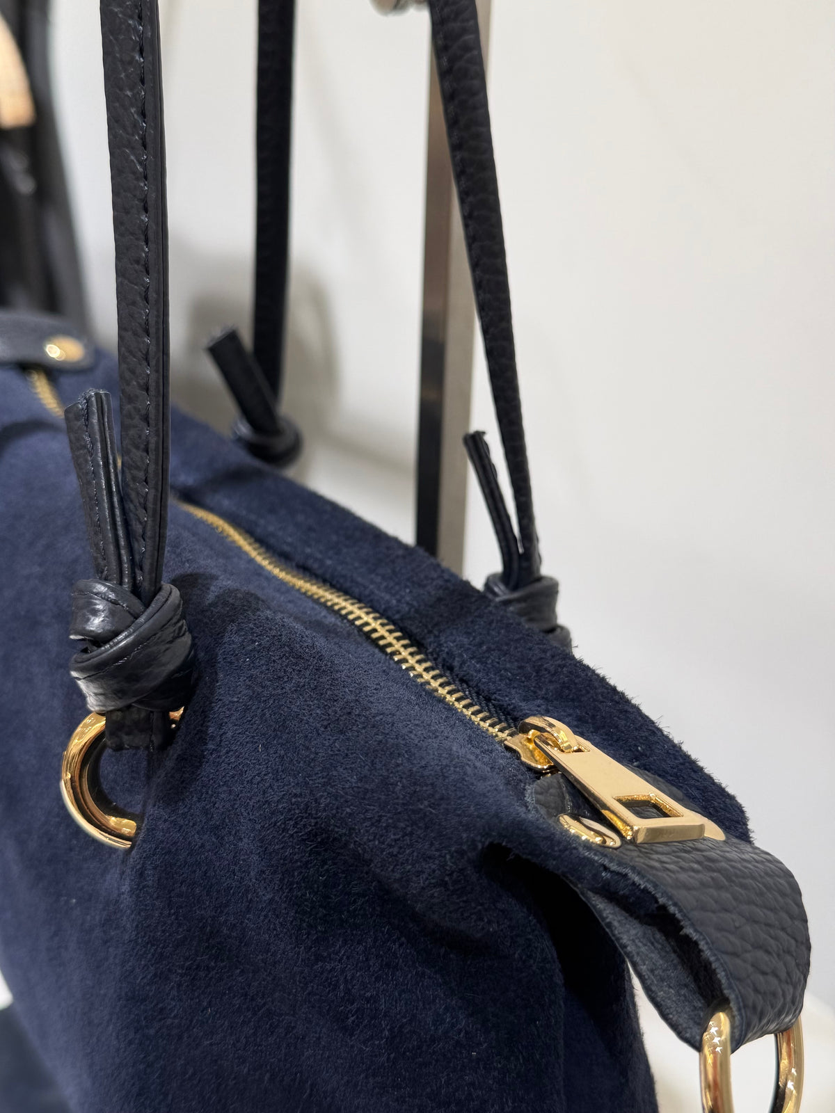 Bolso Piel Ante Mini Asa Piel Azul Marino