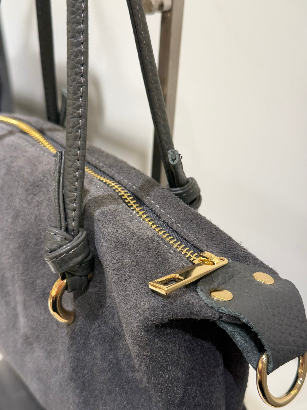 Bolso Piel Ante Mini Asa Piel Gris