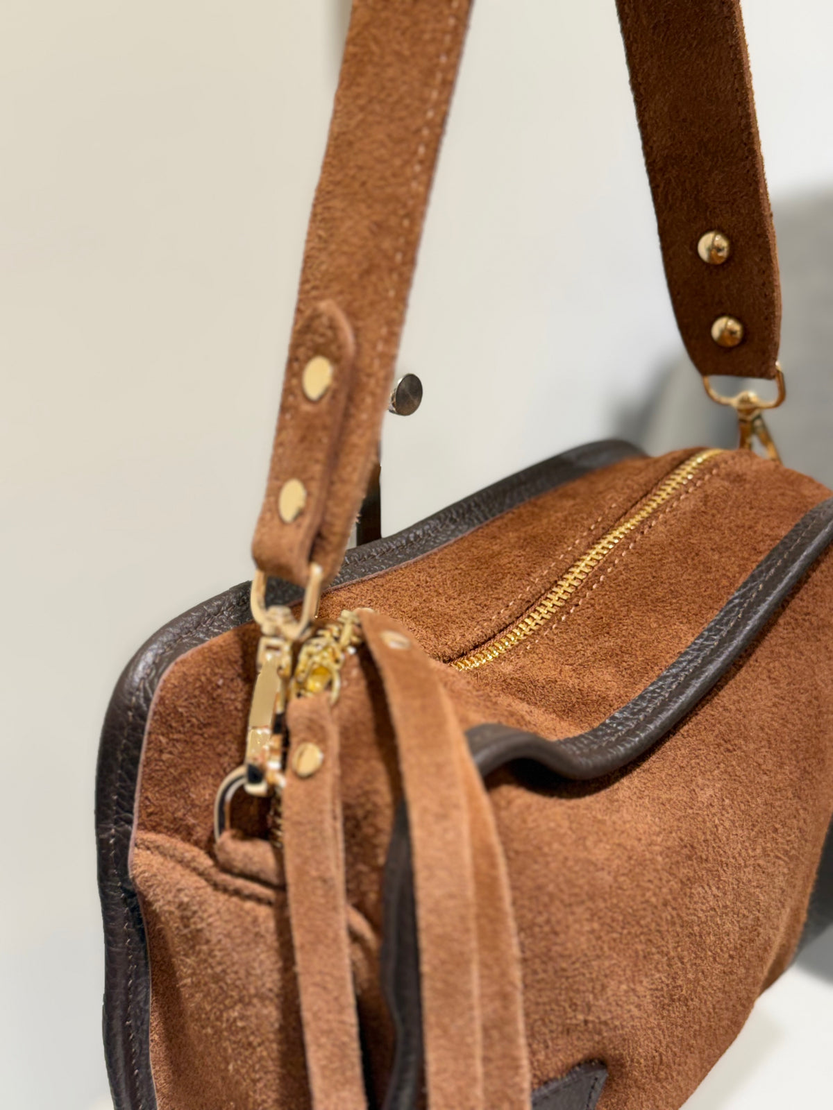 Bolso Antelina Combinado Piel Camel