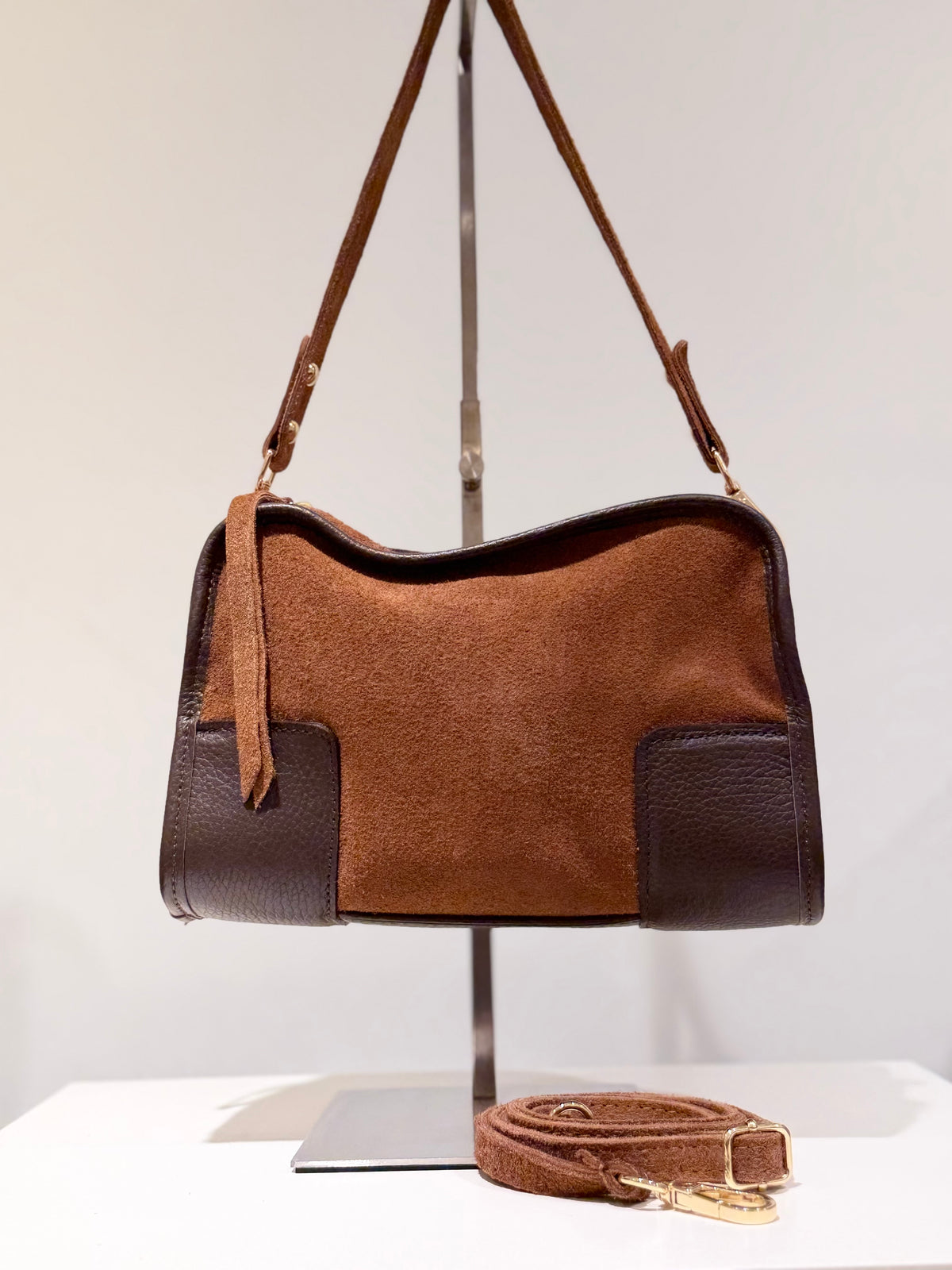 Bolso Antelina Combinado Piel Camel