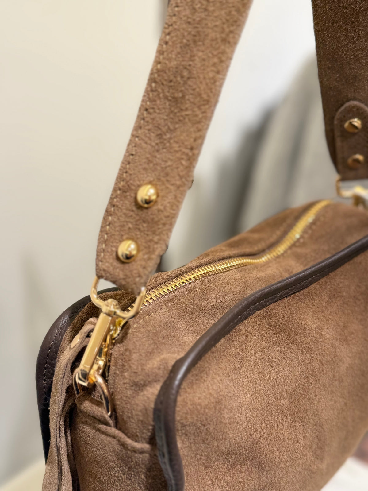 Bolso Antelina Combinado Piel Taupe