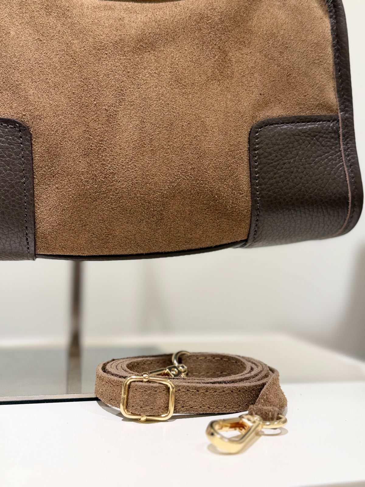 Bolso Antelina Combinado Piel Taupe