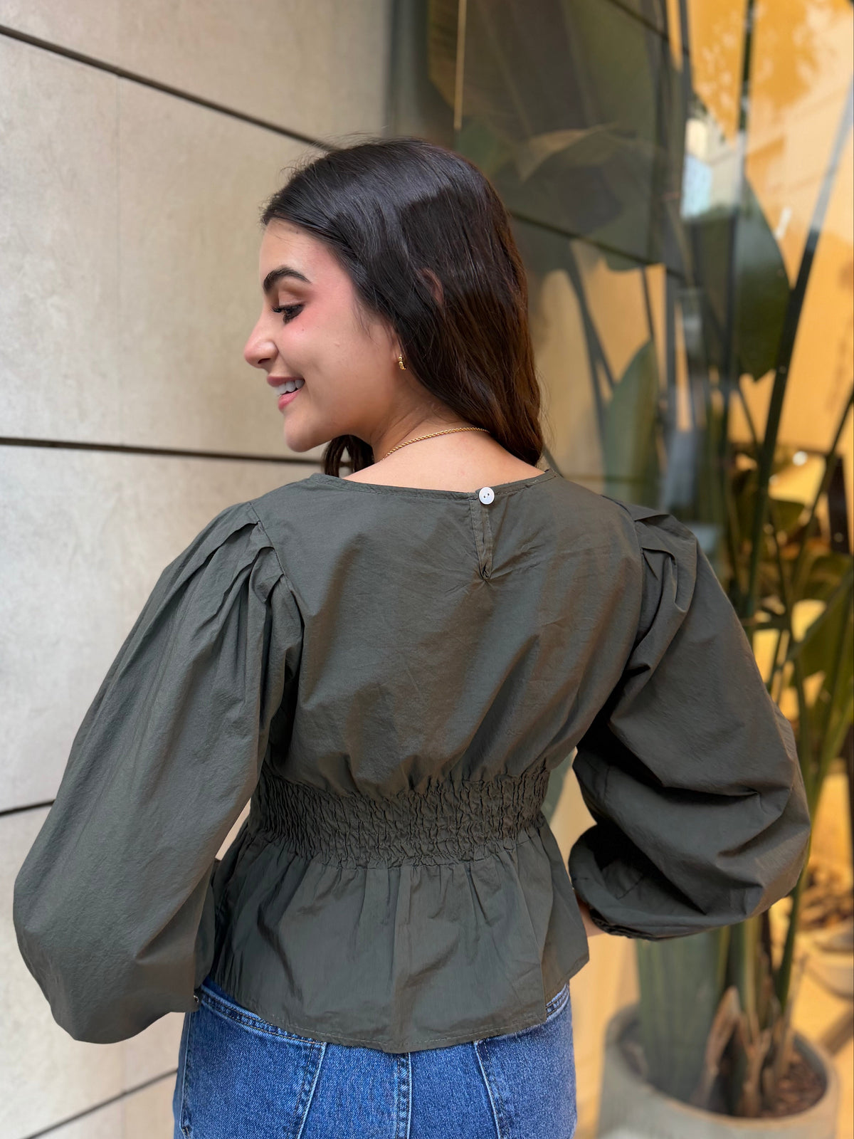 Blusa Lisa Fajín Manga Verde