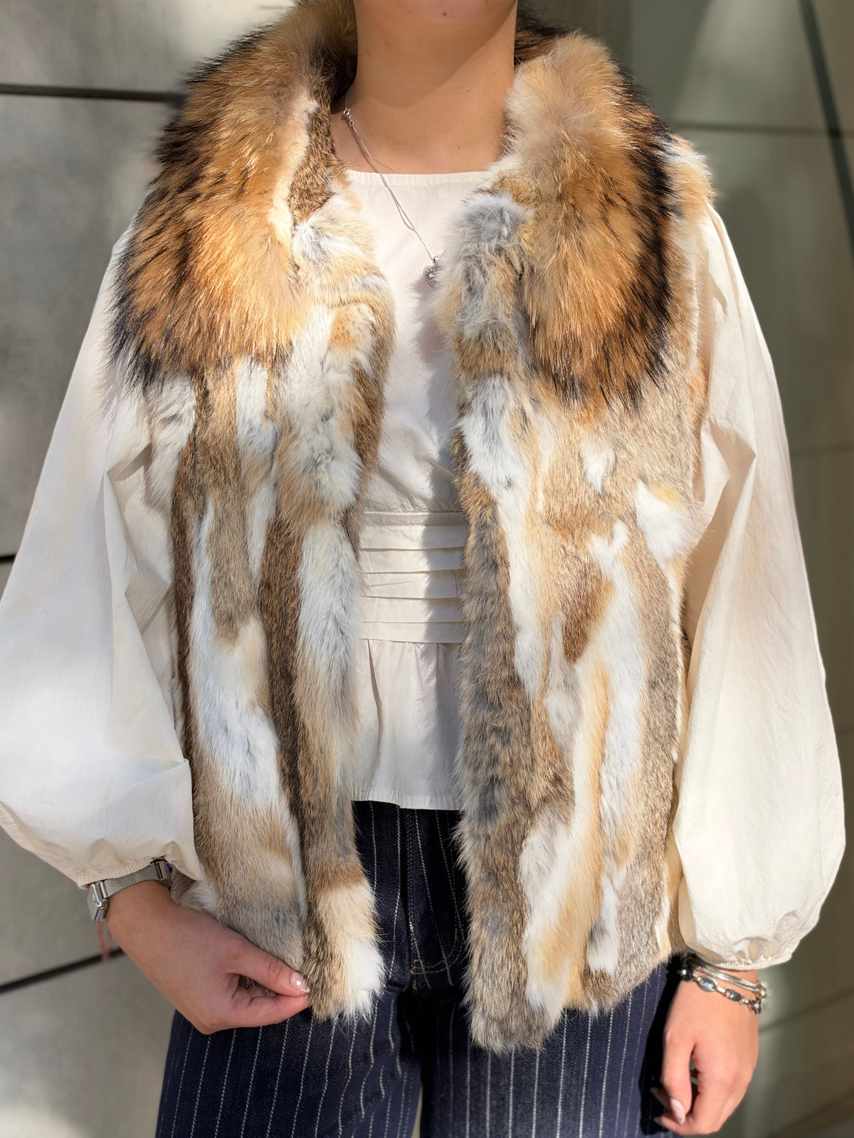 Chaleco Natural Cuello Piel
