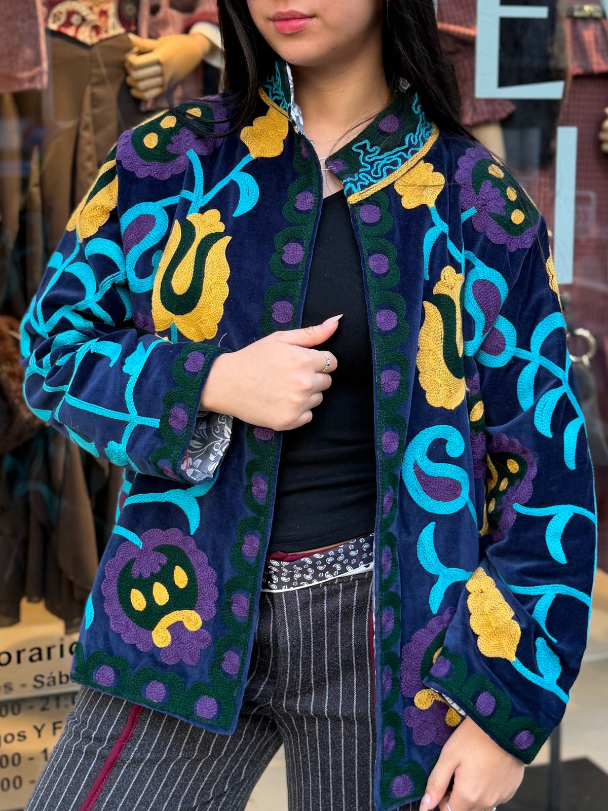 Chaqueta Bordada Algodón Azul
